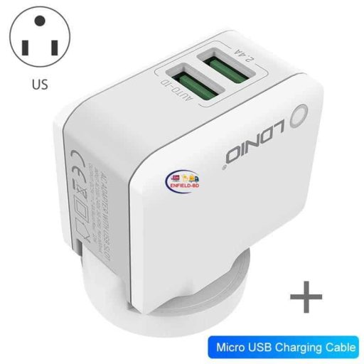 Enfield-bd.com Charger & Adapter LDNIO Dual USB Charger Adapter White Micro Type C Charge Cable