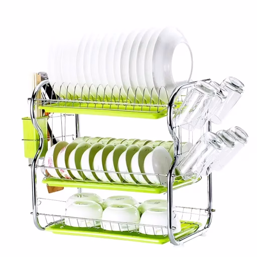 Modern design 3 tier kitchen dish drying rack Green (1)