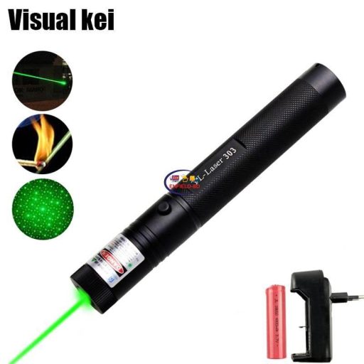 Enfield-bd.com Gadget Rechargeable Laser Pointer YL-Laser 303 With Battery Charger and Pattern Cap High Power 1000mW Green YL 303 Laser Pointer 532nm Burning Beam Burn Match