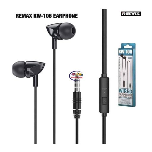 Enfield-bd.com Gadget Earphones / Headset Remax RW-106 Wired Earphone Black For Call Music W/Mic