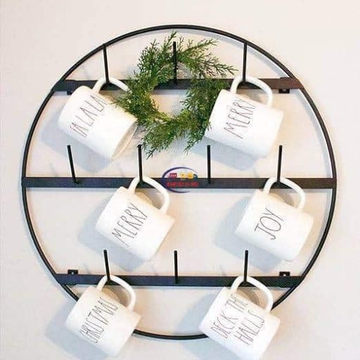 Enfield-bd.com Home & Living Round Coffee Mug Rack Black Metal Kitchen Rack with 3 Rows – Storage Hooks for 10 Cups