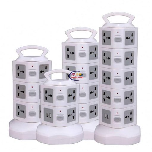 Enfield-bd.com Home & Living Tower Multiplug Power Strip Vertical Multi Socket Electrical Plug Outlet Dual USB Universal Jack Outlets 3M Extension Cord